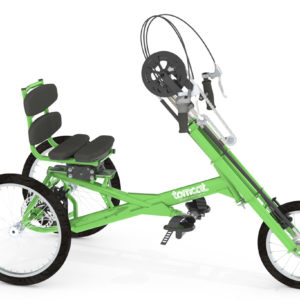 An image of a green Rotor Arrow on a white background. The bike is hand-propelled.